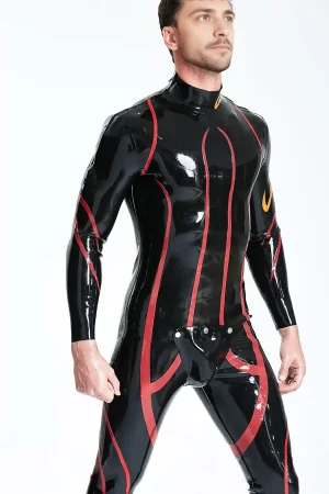 Latex Male Shoulder-zip Codpiece Catsuit