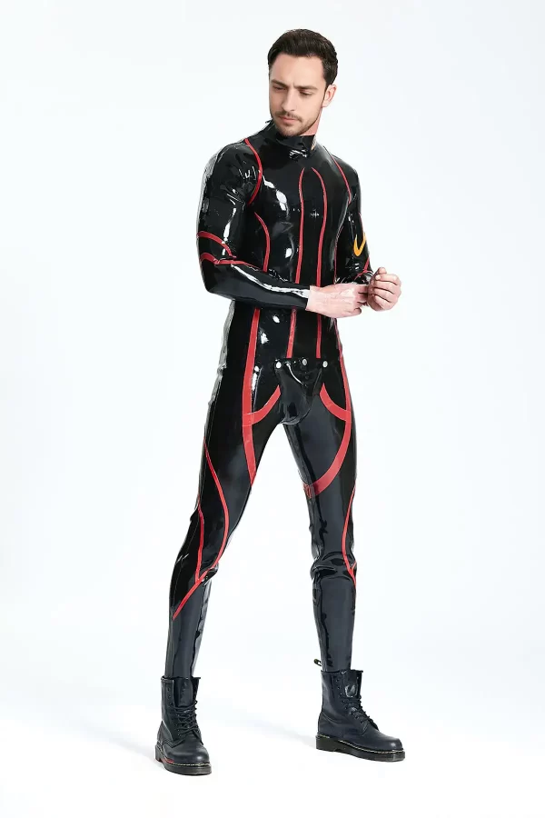 Latex Male Shoulder-zip Codpiece Catsuit