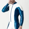 Latex Male Pencil-Striped Neck Entry Catsuit