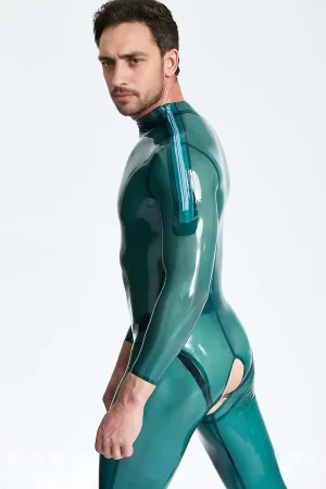 Latex Male Open-Crotch Shoulder-zip Catsuit