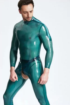 Latex Male Open-Crotch Shoulder-zip Catsuit