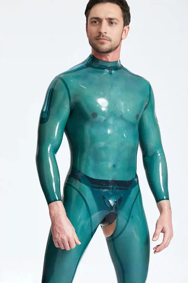 Latex Male Open-Crotch Shoulder-zip Catsuit