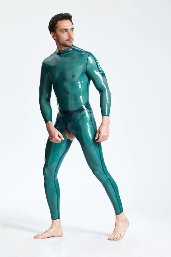 Latex Male Open-Crotch Shoulder-zip Catsuit