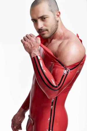 Latex Male Double Lines Shoulder-Zipper Latex Catsuit