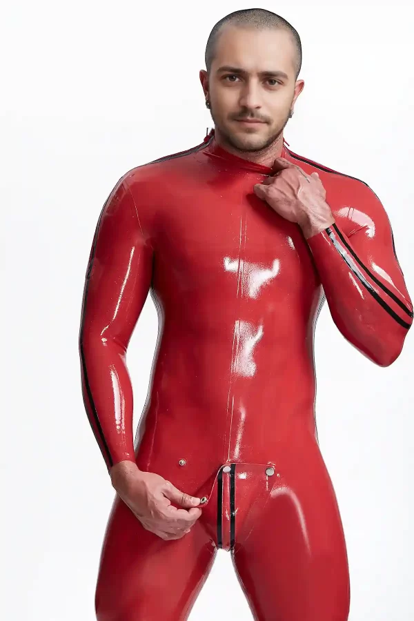 Latex Male Double Lines Shoulder-Zipper Latex Catsuit