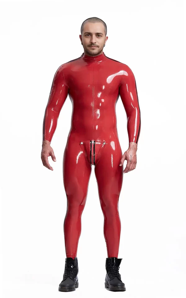 Latex Male Double Lines Shoulder-Zipper Latex Catsuit