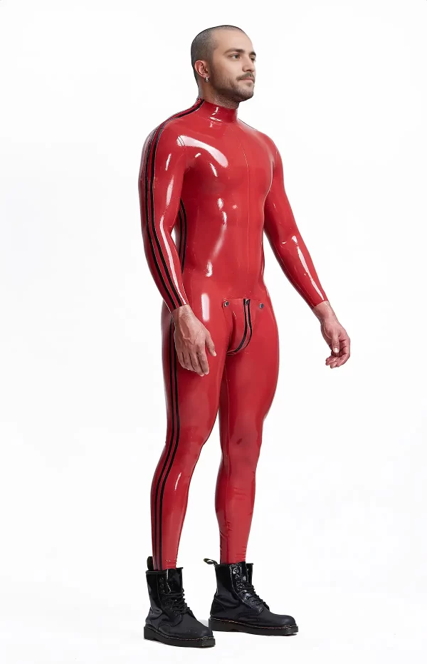 Latex Male Double Lines Shoulder-Zipper Latex Catsuit