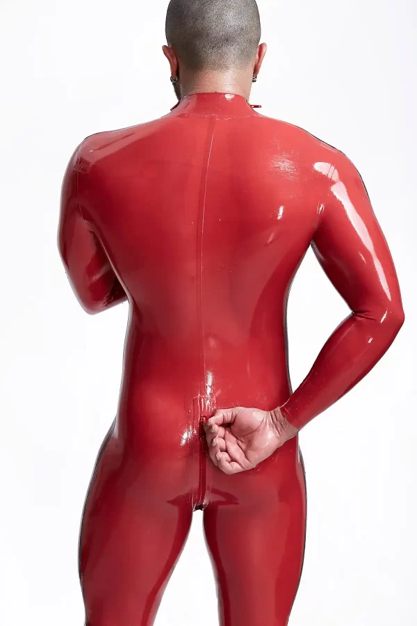 Latex Male Double Lines Shoulder-Zipper Latex Catsuit