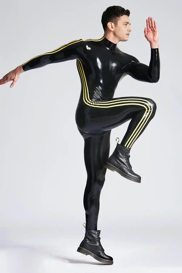 Latex Male Triple-Striper Shoulder-Zipper Catsuit