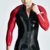 Latex Male Triple-Striper Shoulder-Zipper Catsuit