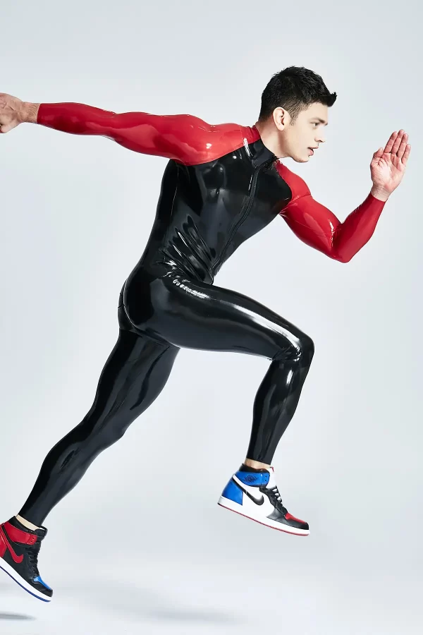 Latex Male Through-Zip Raglan-Sleeved Catsuit