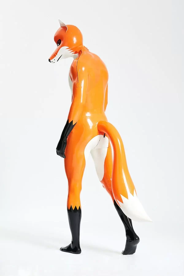 Latex Male Fox Trotter Shoulder-Zipper Catsuit With Inflatable Tail