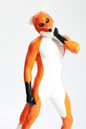 Latex Male Fox Trotter Shoulder-Zipper Catsuit With Inflatable Tail