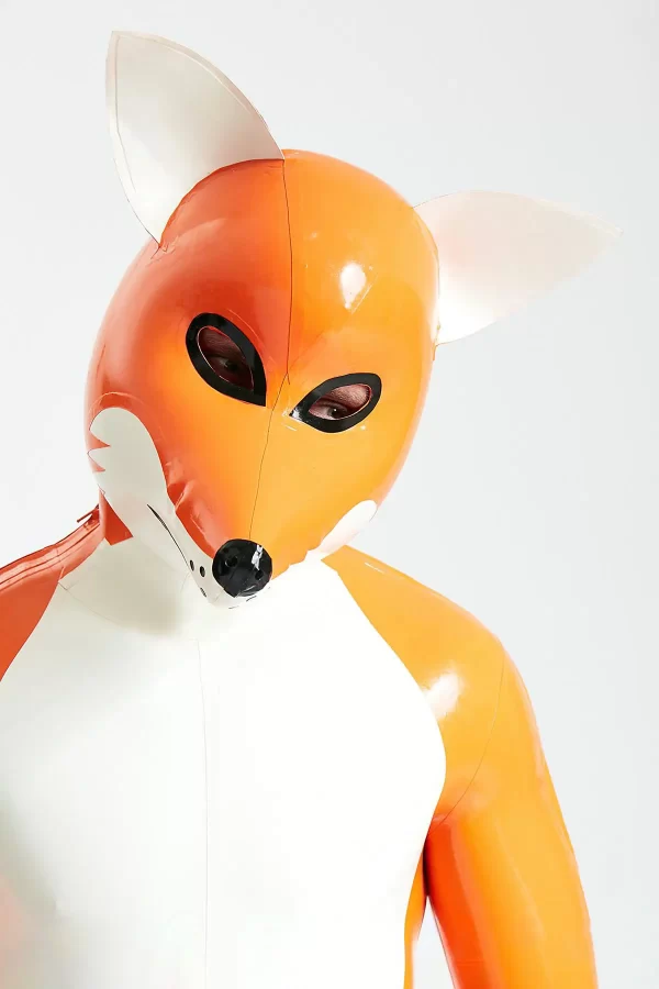 Latex Male Fox Trotter Shoulder-Zipper Catsuit With Inflatable Tail