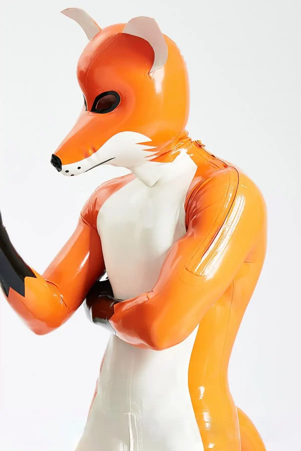 Latex Male Fox Trotter Shoulder-Zipper Catsuit With Inflatable Tail