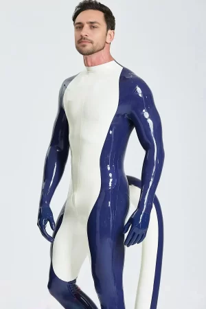 Latex Male Purr-fect Inflated Tail Catsuit With Feet & Gloves