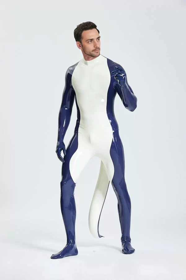 Latex Male Purr-fect Inflated Tail Catsuit With Feet & Gloves