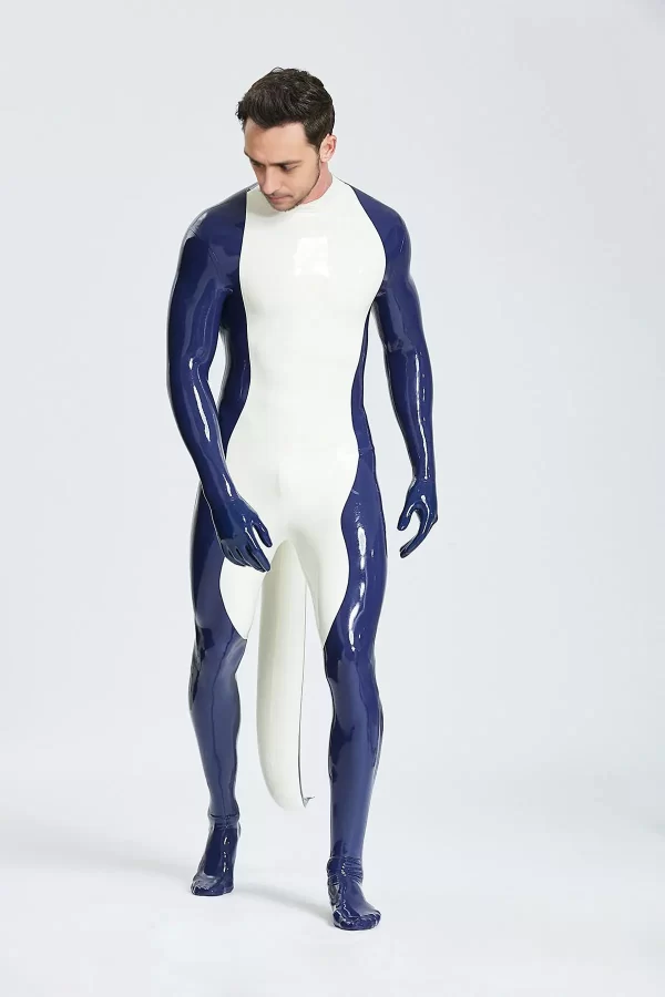 Latex Male Purr-fect Inflated Tail Catsuit With Feet & Gloves