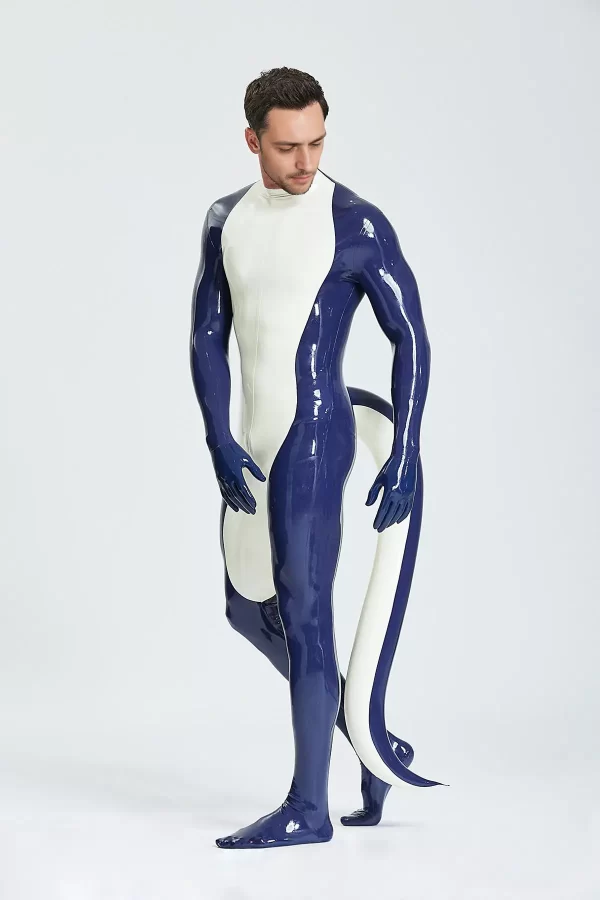 Latex Male Purr-fect Inflated Tail Catsuit With Feet & Gloves