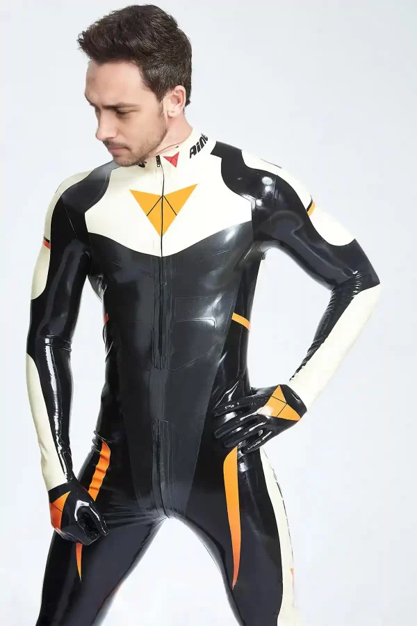 Latex Male GP-Moto Catsuit With Feet and Gloves