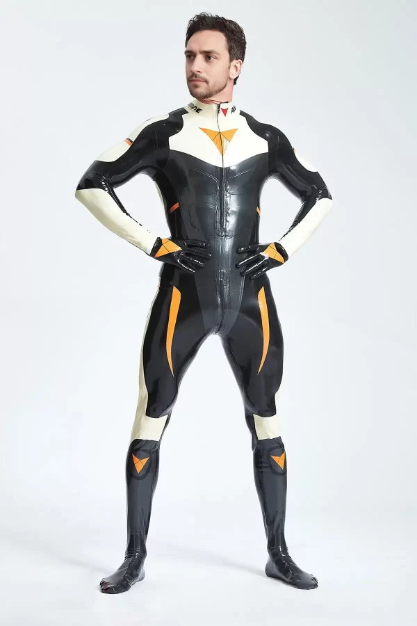 Latex Male GP-Moto Catsuit With Feet and Gloves