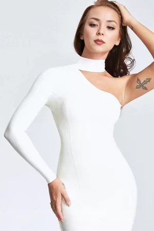 Latex One Shoulder High Collar Dress