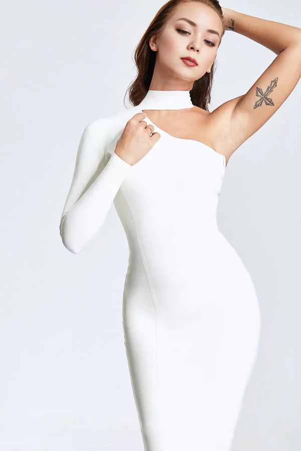 Latex One Shoulder High Collar Dress