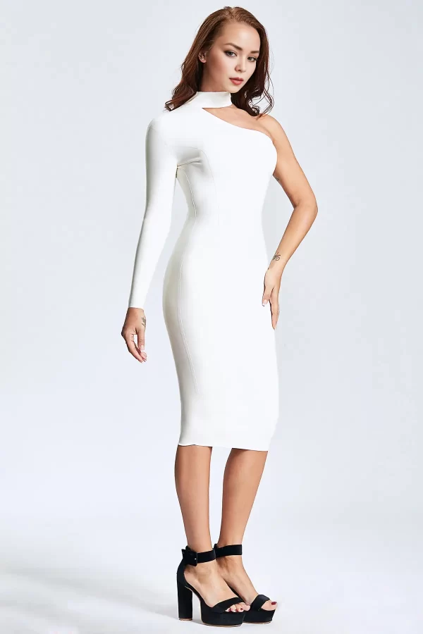 Latex One Shoulder High Collar Dress