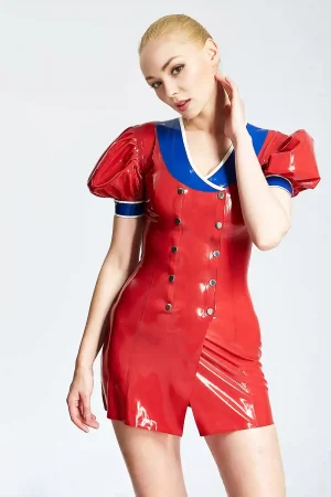 Latex Patriotic Double-Breasted Micro Dress