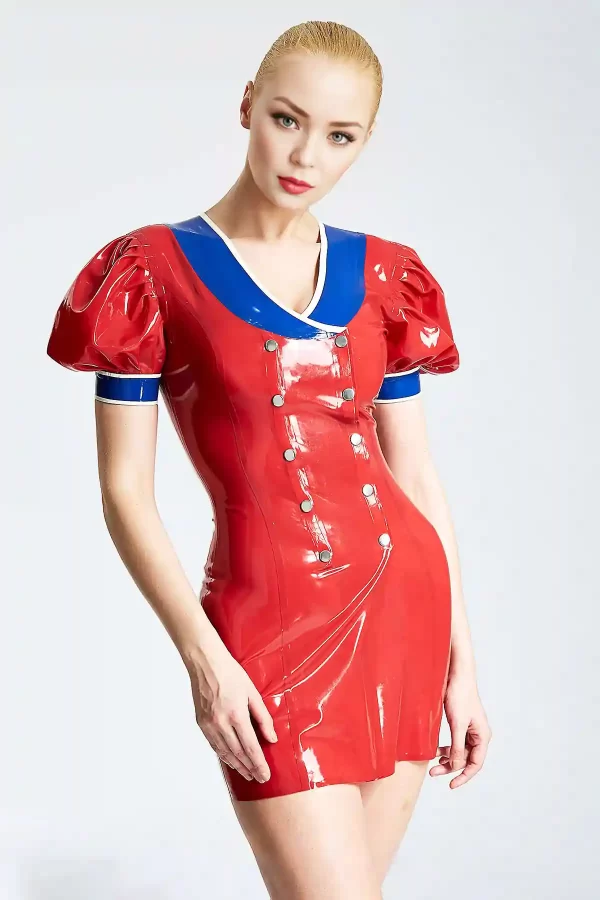 Latex Patriotic Double-Breasted Micro Dress