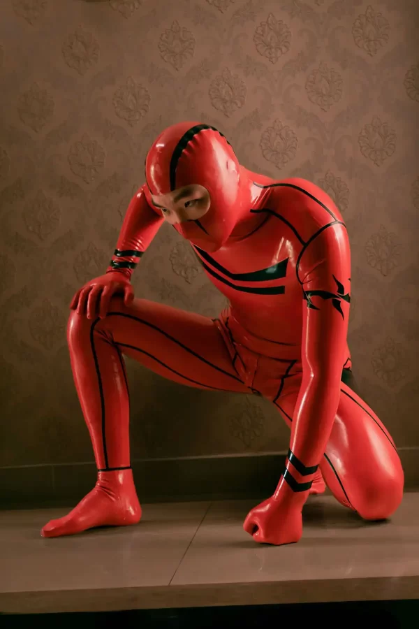 Latex Male Red Ninja Latex Catsuit