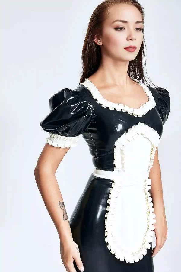 Latex Puff-Sleeved Diner Waitress Uniform