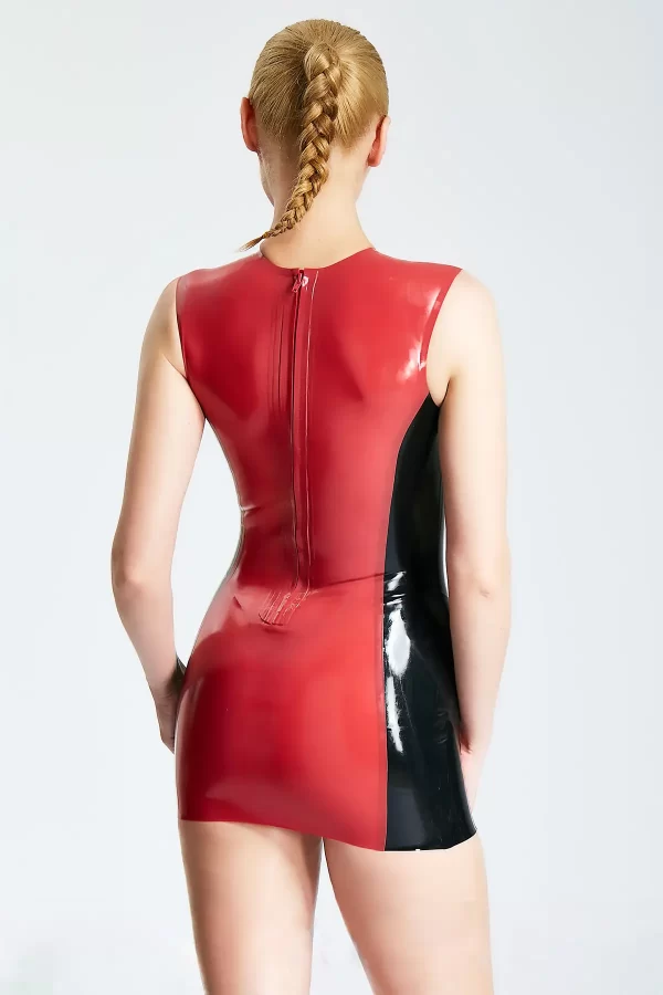 Latex Round-Neck Sleeveless Micro Dress