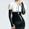 Latex Front-zip Square-Cut Knee-Length Cocktail Dress