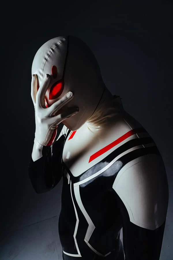 Latex Male White-Headed Spidey Latex Costume Catsuit