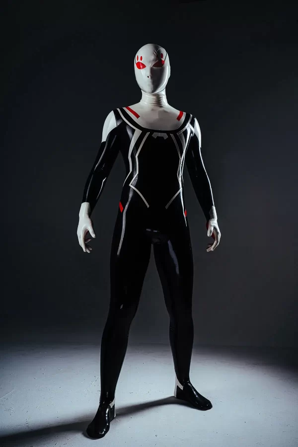 Latex Male White-Headed Spidey Latex Costume Catsuit