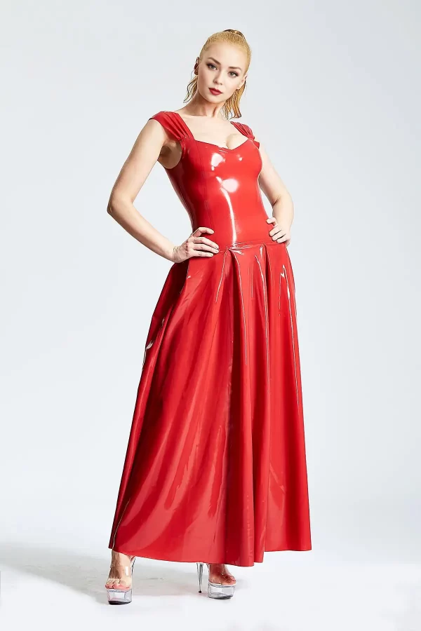 Latex Panel-Pleated Formal Maxi Dress