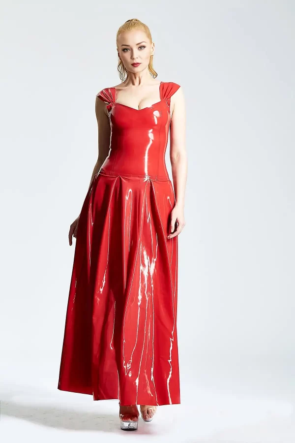 Latex Panel-Pleated Formal Maxi Dress