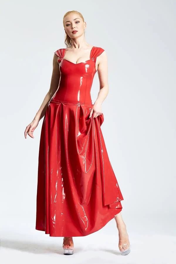 Latex Panel-Pleated Formal Maxi Dress