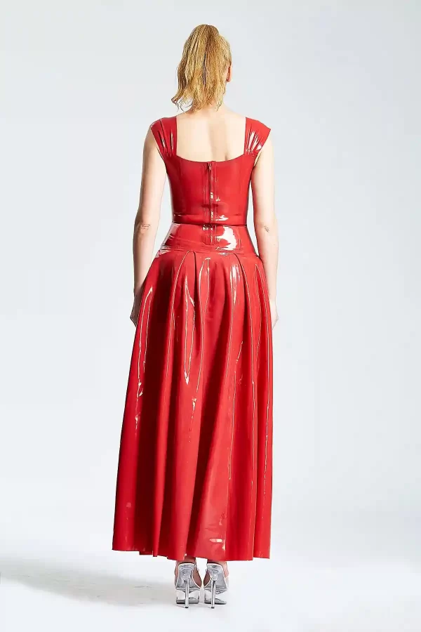 Latex Panel-Pleated Formal Maxi Dress