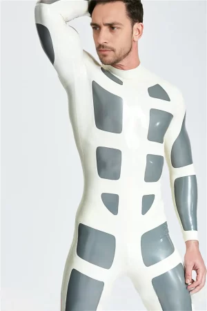 Latex Male Silver Streak Rubber Catsuit