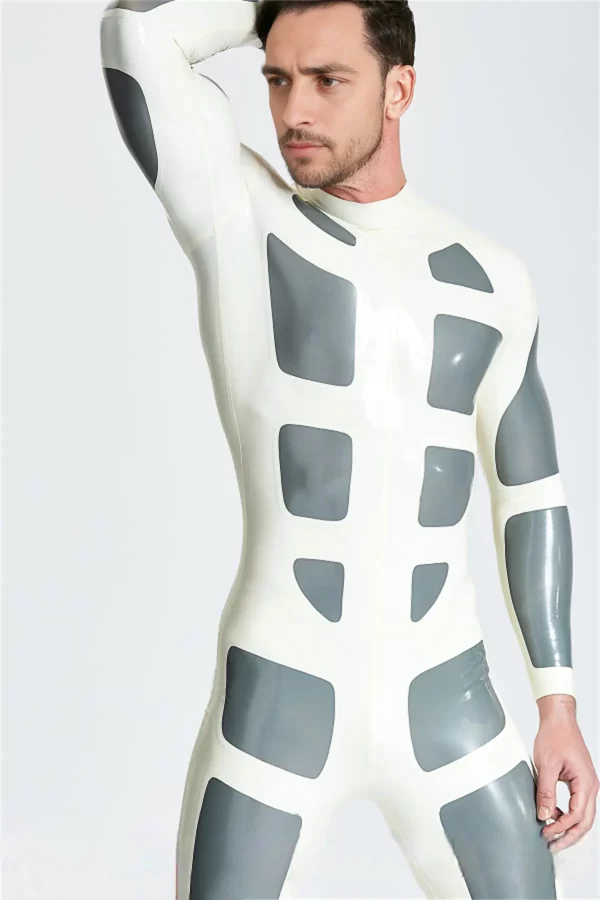 Latex Male Silver Streak Rubber Catsuit