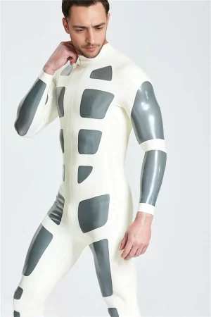 Latex Male Silver Streak Rubber Catsuit