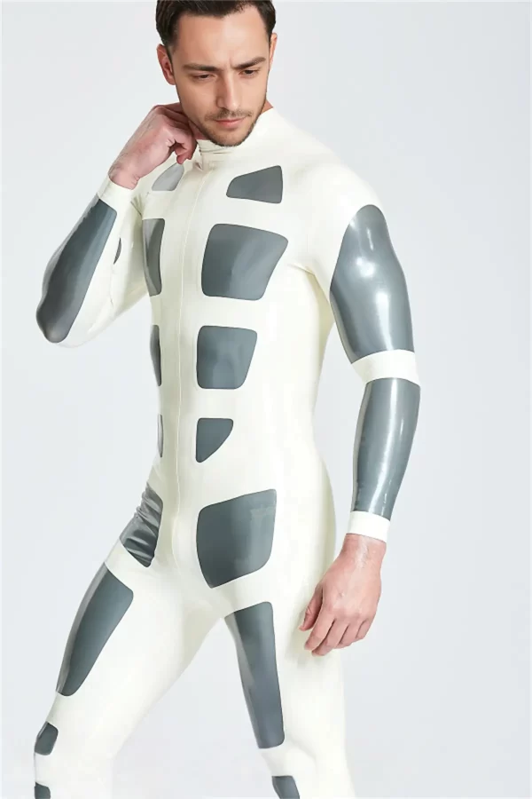 Latex Male Silver Streak Rubber Catsuit