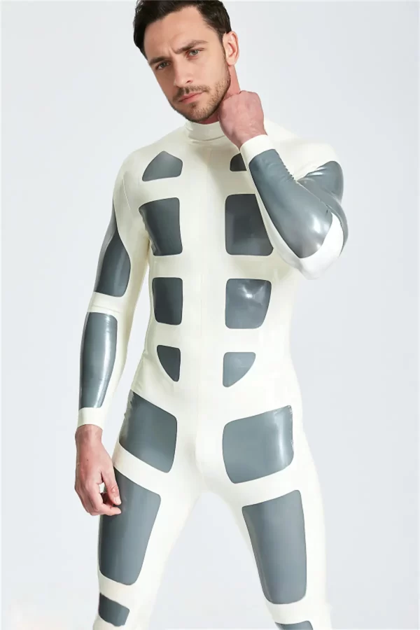 Latex Male Silver Streak Rubber Catsuit