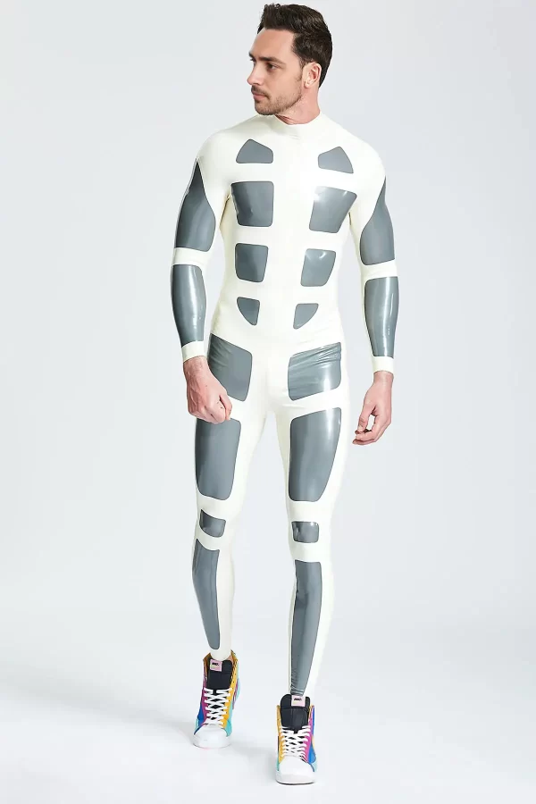 Latex Male Silver Streak Rubber Catsuit