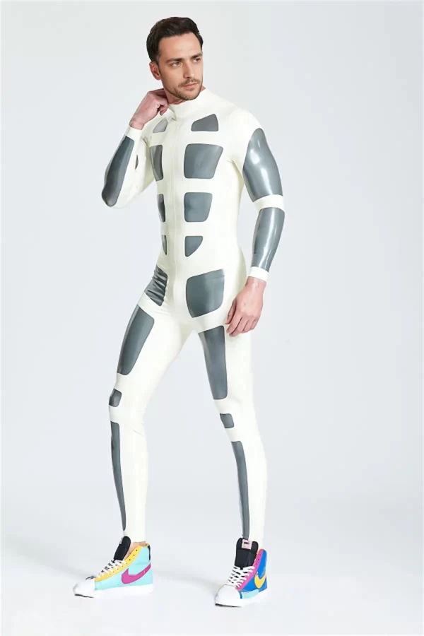 Latex Male Silver Streak Rubber Catsuit