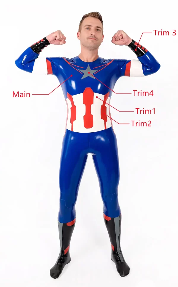 Latex Male American Hero Latex Neck Entry Cosplay Catsuit With Feet