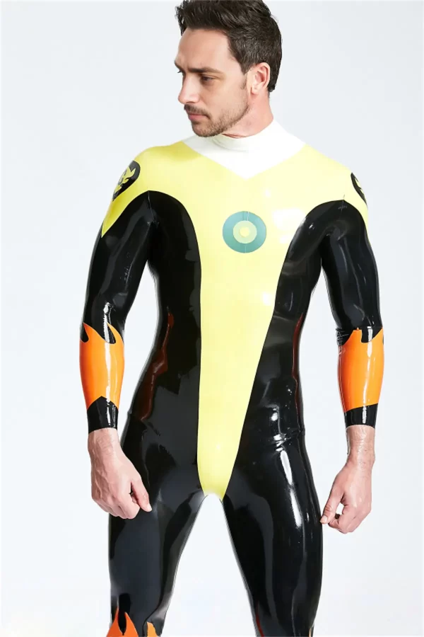 Latex Male Captain Flame Back Zip Catsuit