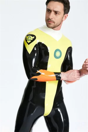 Latex Male Captain Flame Back Zip Catsuit